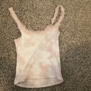 Pink Lace trimmed tank top